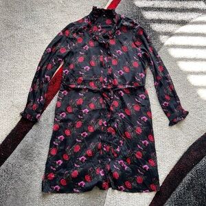 Lucky Brand Floral Long Sleeve Dress - Black and Red